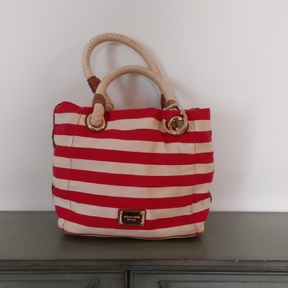 Michael Kors Red and Cream Striped Tote